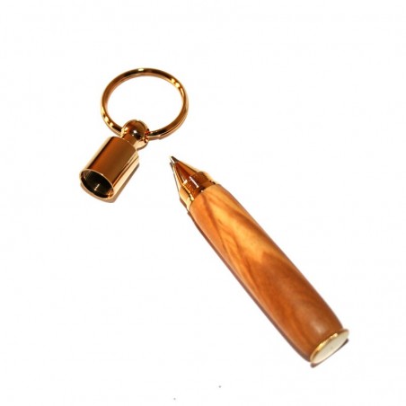 Porte-clés mini stylo en bois d'Olivier plaqué OR 10K
