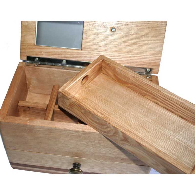 Boîte à Bijoux En Bois Exotique Avec Miroir Et Cachette
